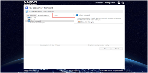 Search for backups, jobs, and backup repositories in the current view by typing a part or the whole item name in the Search field: